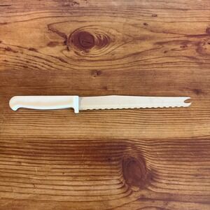 Quikut‎ Serrated Bread Knife White Handle Stainless Steel Forked Tip